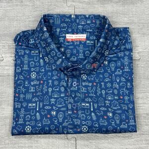 Fore Fathers Lone Star Texas Polo Shirt Men XXL Blue AOP Performance Preppy EUC